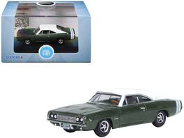 Oxford Diecast - 1968 Dodge Charger Racing Green Metallic with White Top and Tail Stripe 1/87 (HO) Scale - Green Metallic And White