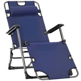 Outsunny - Folding Chaise Lounge Chair for Outside, 2-in-1 Tanning Chair with Pillow & Pocket, Adjustable Pool Chair for Beach - Navy