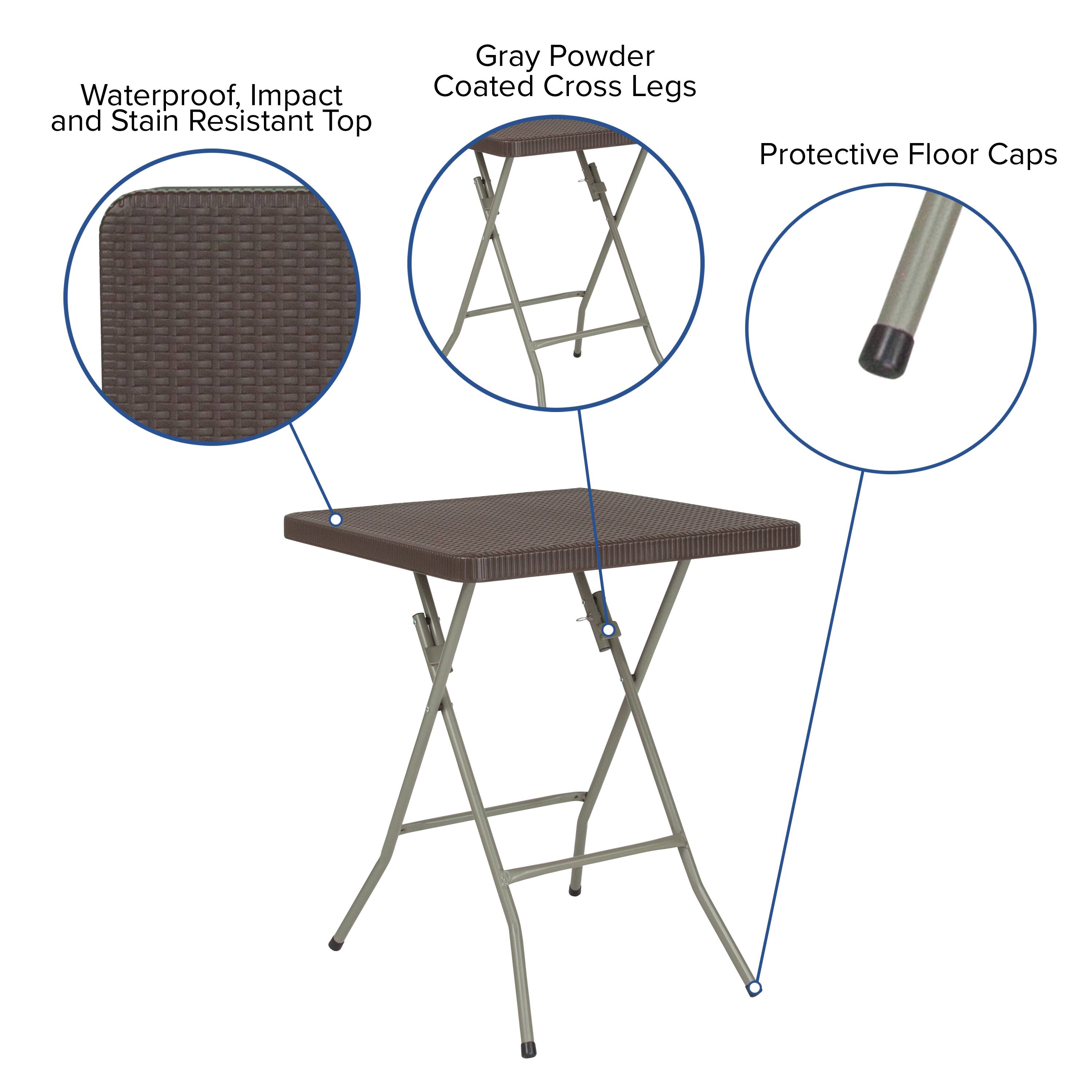 Waterproof, Impact and Stain Resistant Top  
Gray Powder Coated Cross Legs  
Protective Floor Caps