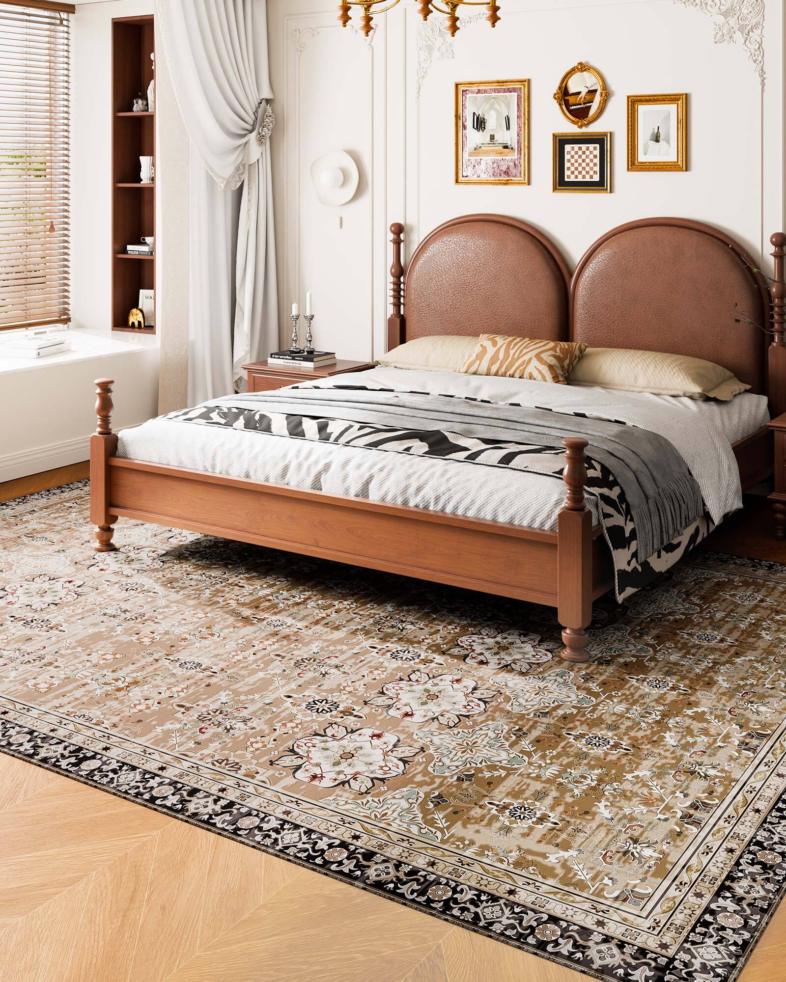 Back. VEVOR - Area Rug, 9 x 12 ft Large Washable Rug, Non-Slip and Tear-Resistant Soft Carpet, Pet & Child Friendly Vintage Area Rugs - Brown Green.