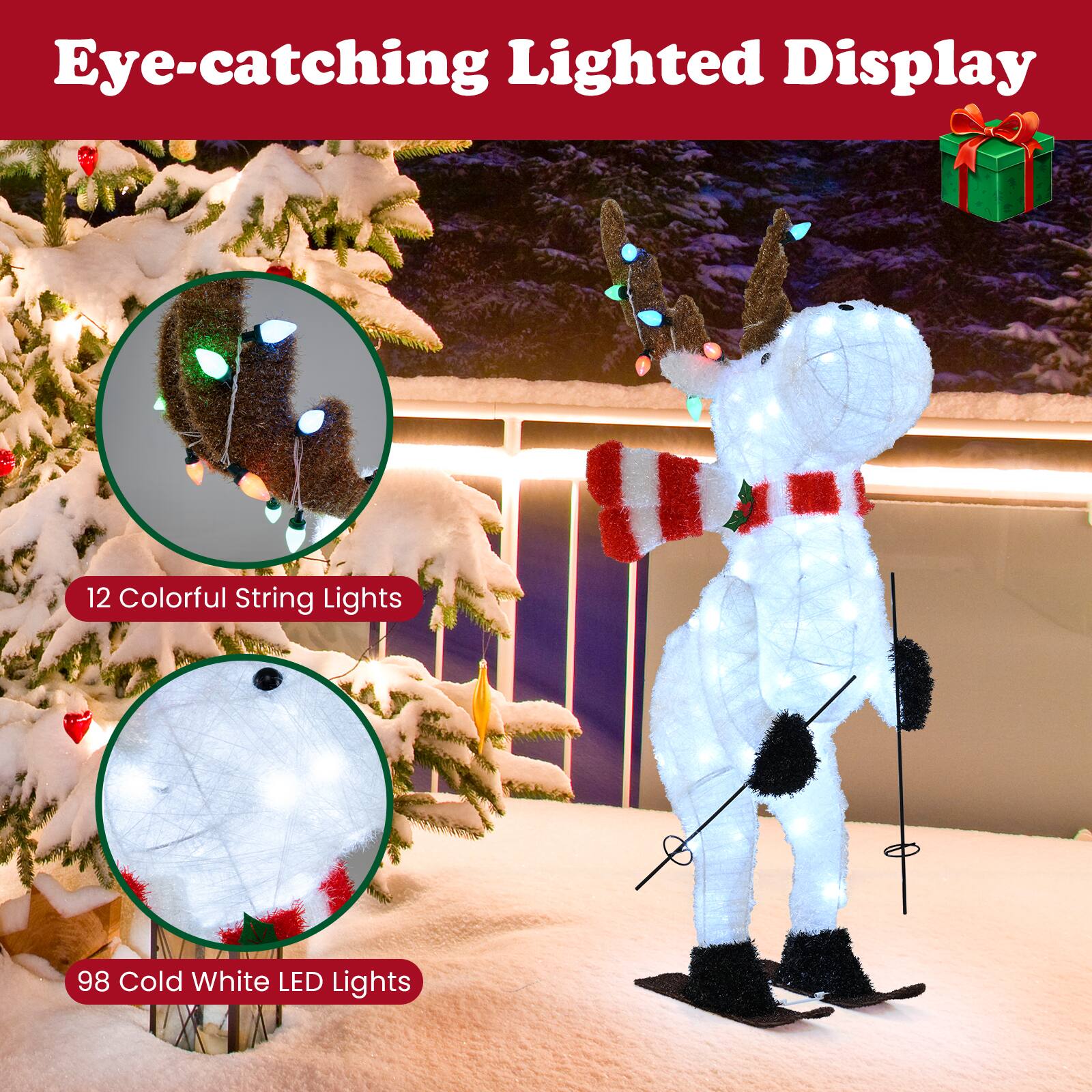 Eye-catching Lighted Display

12 Colorful String Lights

98 Cold White LED Lights