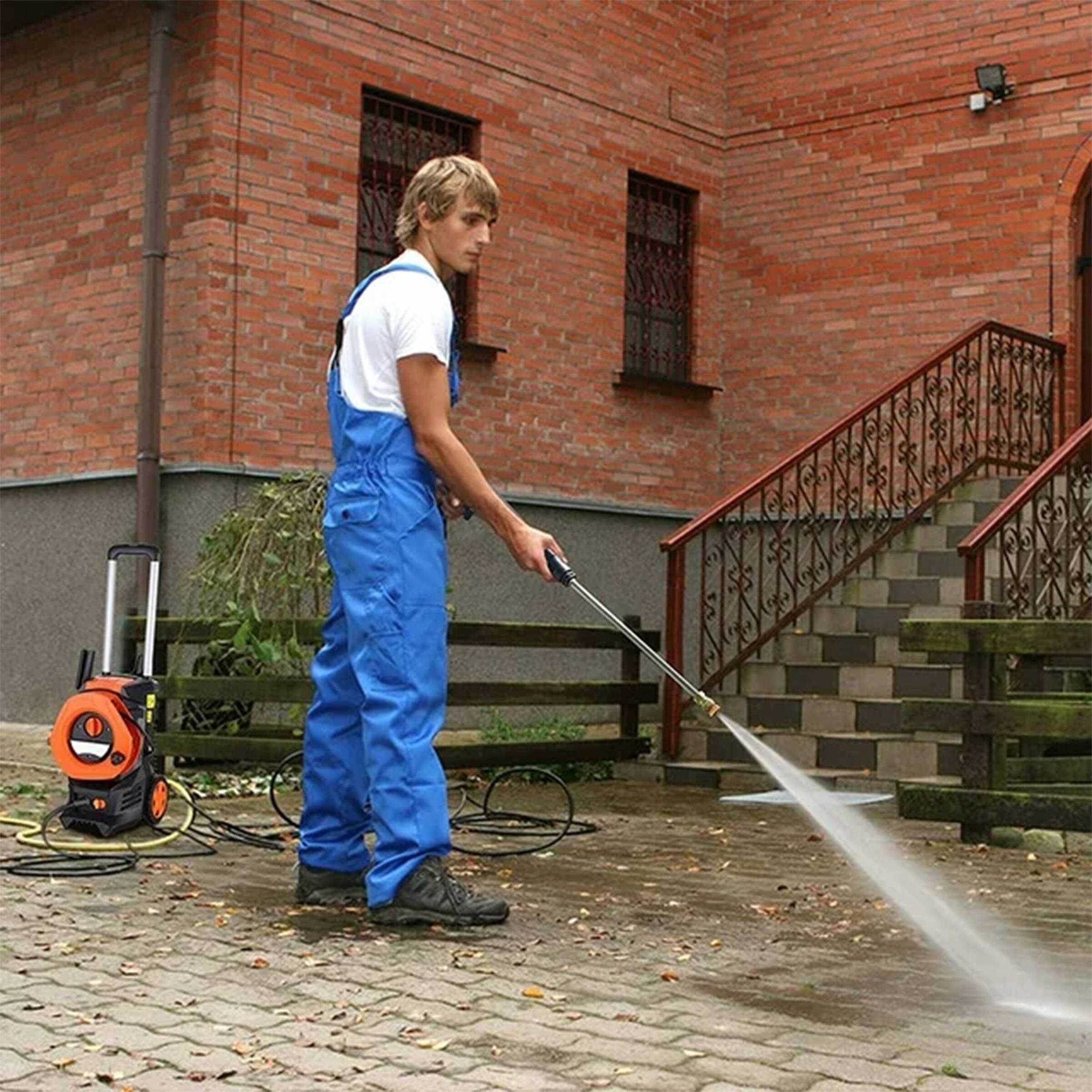 Angle. Sugift - 4000 PSI 2.5 GPM Cold Water Electric Pressure Washer with 5 Nozzles and 500 ml Foam Cannon - Orange.