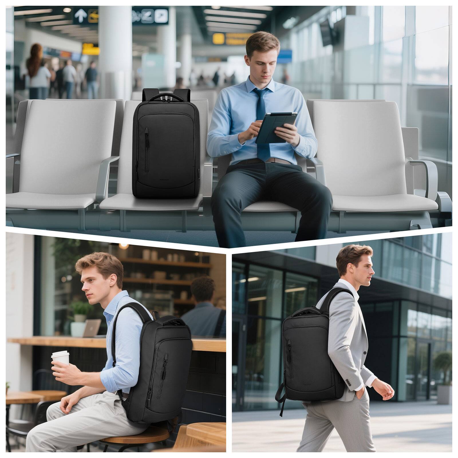 Alt View 5. Unique Bargains - Shockproof Slim 15.6" Laptop Backpack for Men, Water Resistant Business Bag, USB A/C, Anti-Theft Pocket - Black.