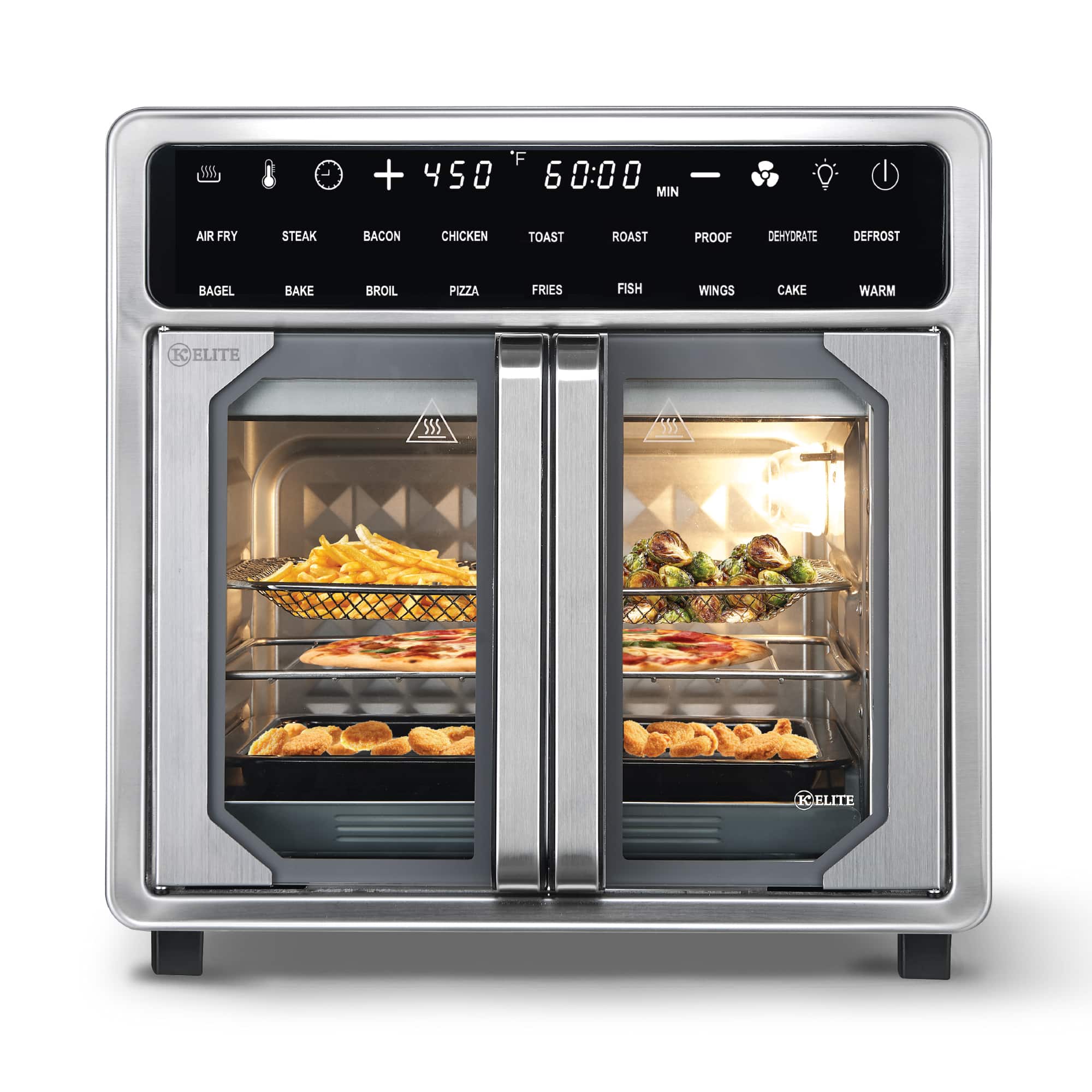 Kitchen Elite - 16 Qt French Door Air Fryer Oven, Countertop Cooker w/ LED Display - Stainless Steel