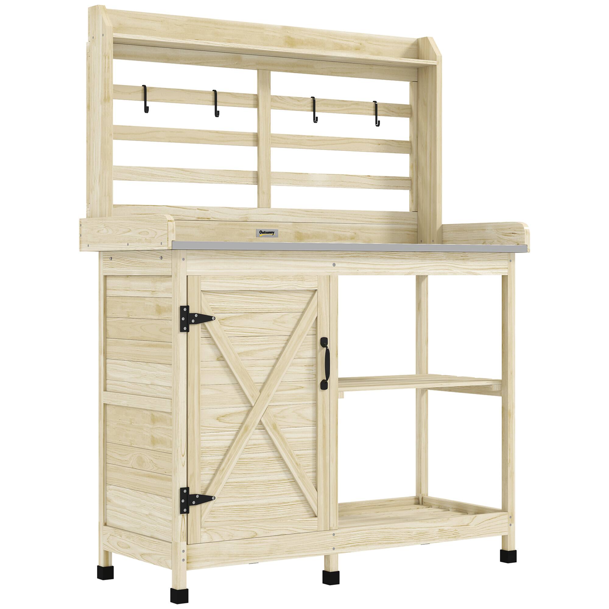 Outsunny - Outdoor Wooden Potting Bench Table, Garden Workstation with Storage Cabinet, Storage Shelves for Backyard, Patio - Natural Wood price history on PriceWatchPro