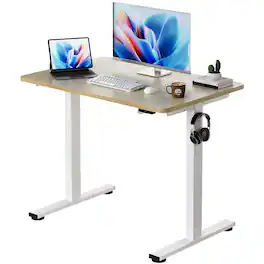 Hirose Alice - Okin Small Electric Standing Desk, x Whole Piece Height Adjustable Desk, Oak Sit to Stand Computer Workstat - Oak 40 Inch