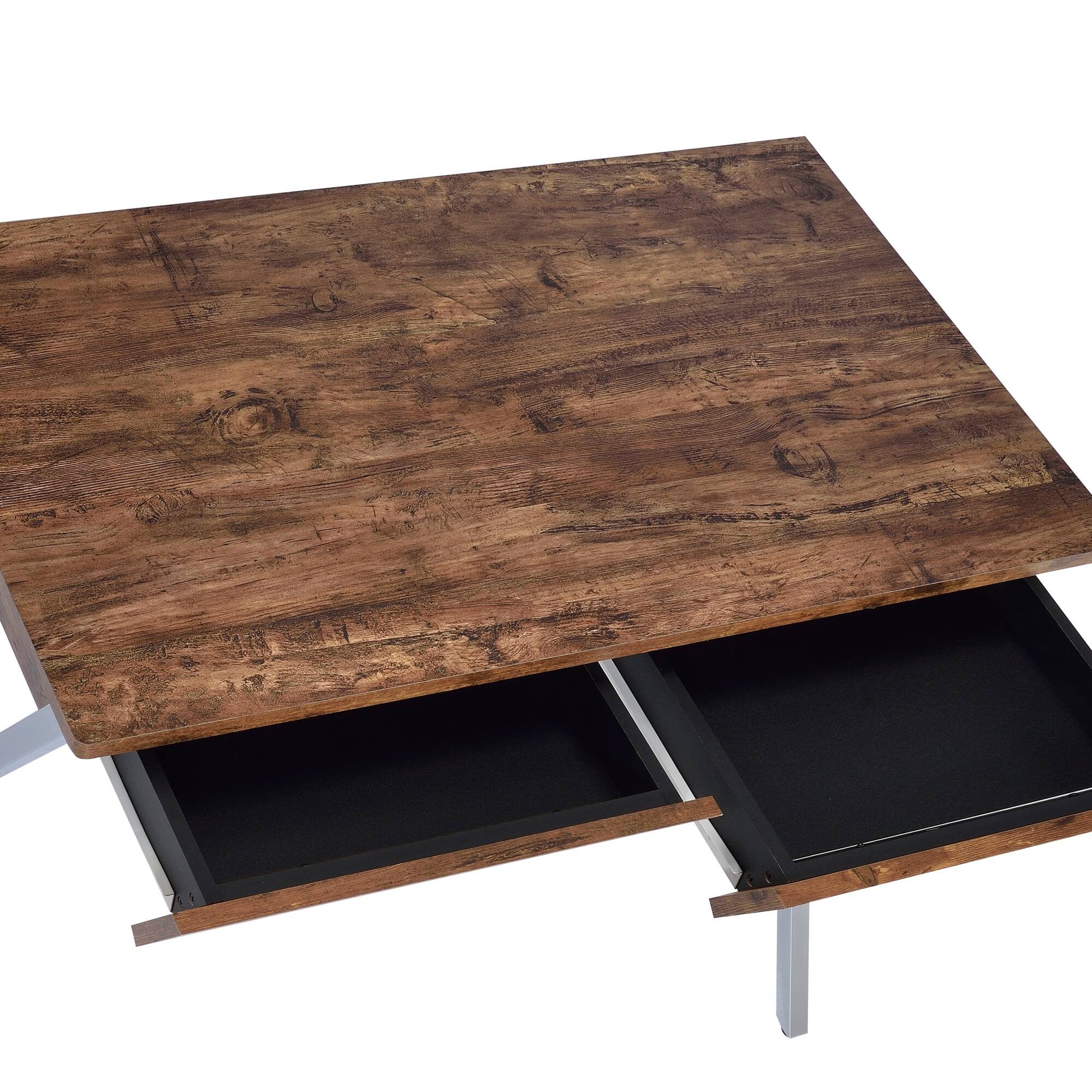 GOODSILO - Modern Weathered Oak and Chrome Writing Desk with Two Drawers for Home Office and Study Spaces - Chrome+Oak - Thumbnail 4