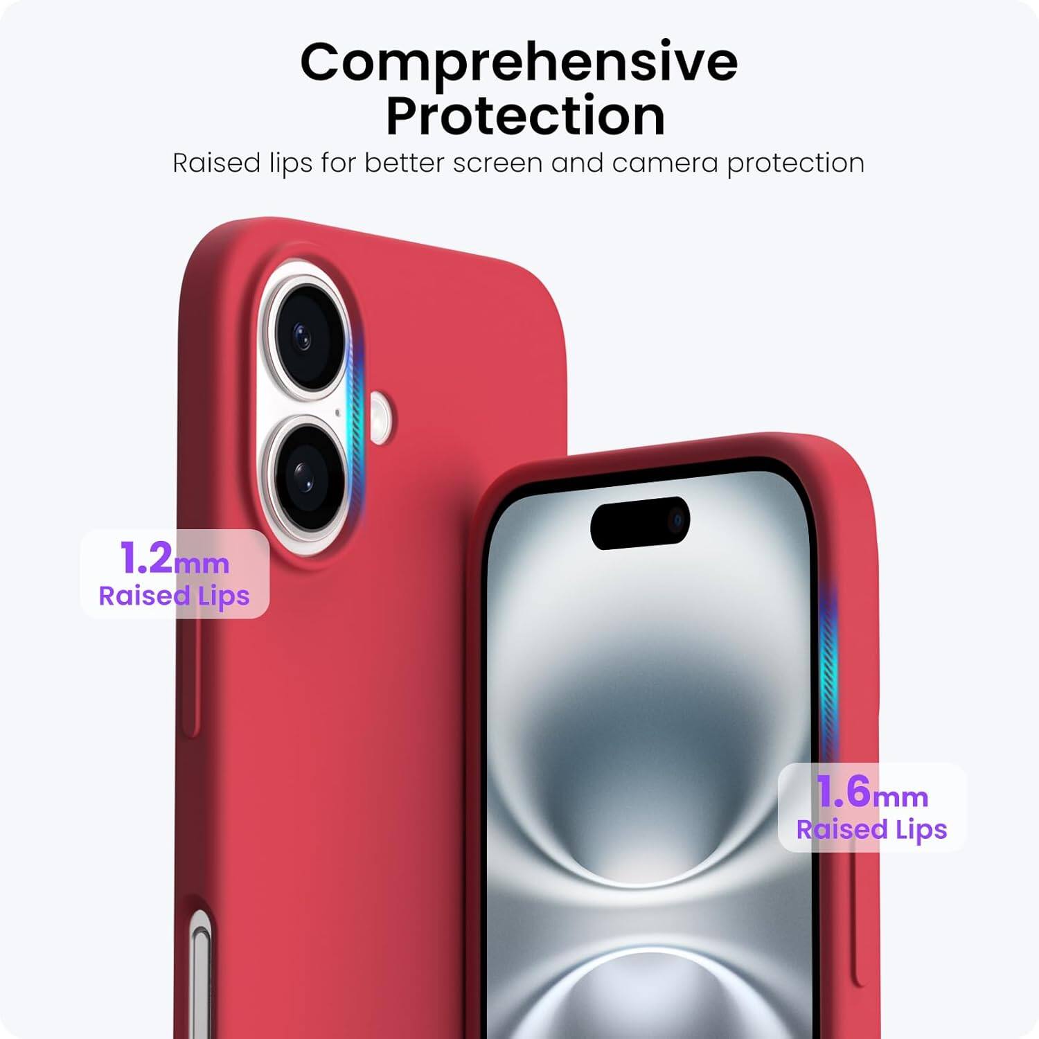 Comprehensive Protection
Raised lips for better screen and camera protection
1.2mm Raised Lips
1.6mm Raised Lips