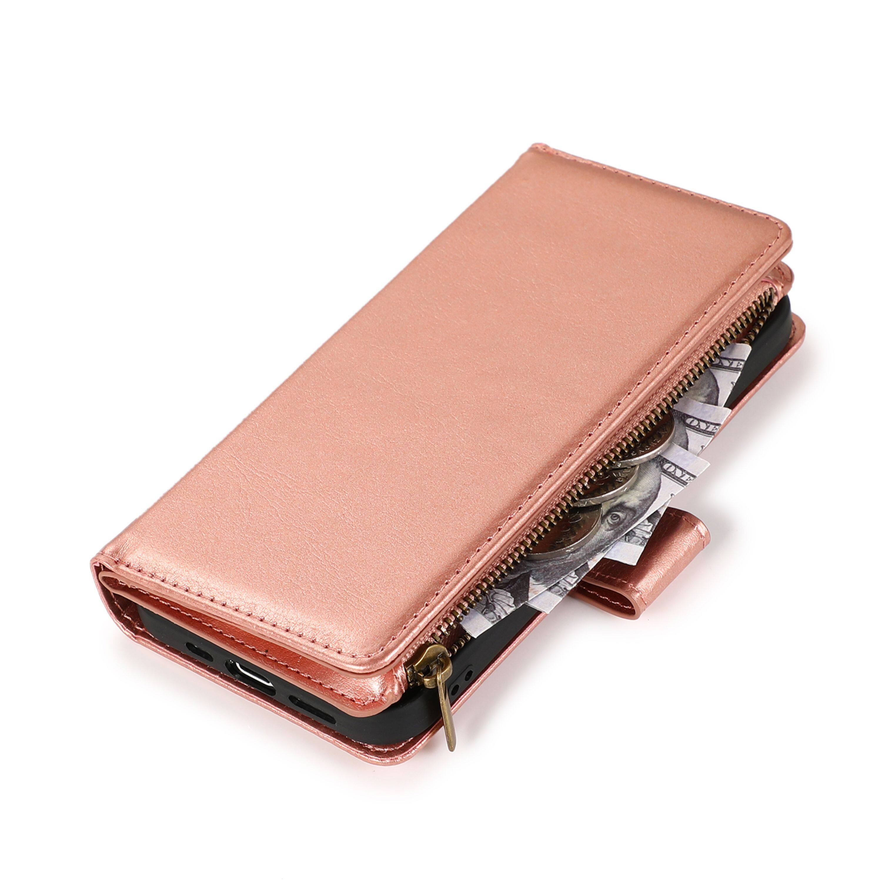 Back. Kitcheniva - PU Leather Phone Wallet Zipper With Tempered Glass For iPhone 12/12 Pro Rose Gold - Rose Gold.