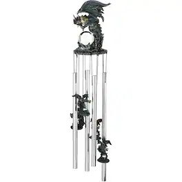 FC Design - 23" Long Black Dragon with Faux Crystal Round Top Wind Chime Outdoor Patio or Garden Hanging Decoration - Multi-Color