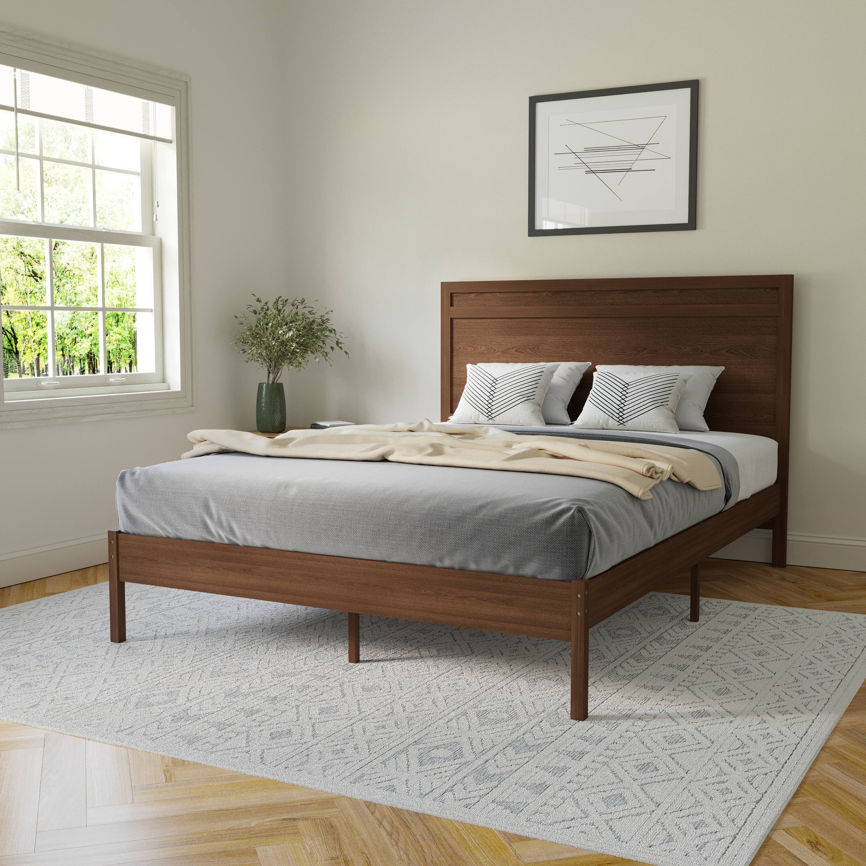 Alt View 1. Flash Furniture - Kingston Queen Size Solid Wood Platform Bed with Wooden Slats and Headboard, No Box Spring Needed, Brown - Brown.