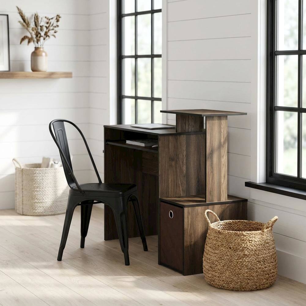 Angle. BisonOffice - Wooden Home Office Desk with Storage Bin in Columbia Walnut Finish - Columbia Walnut/Dark Brown.