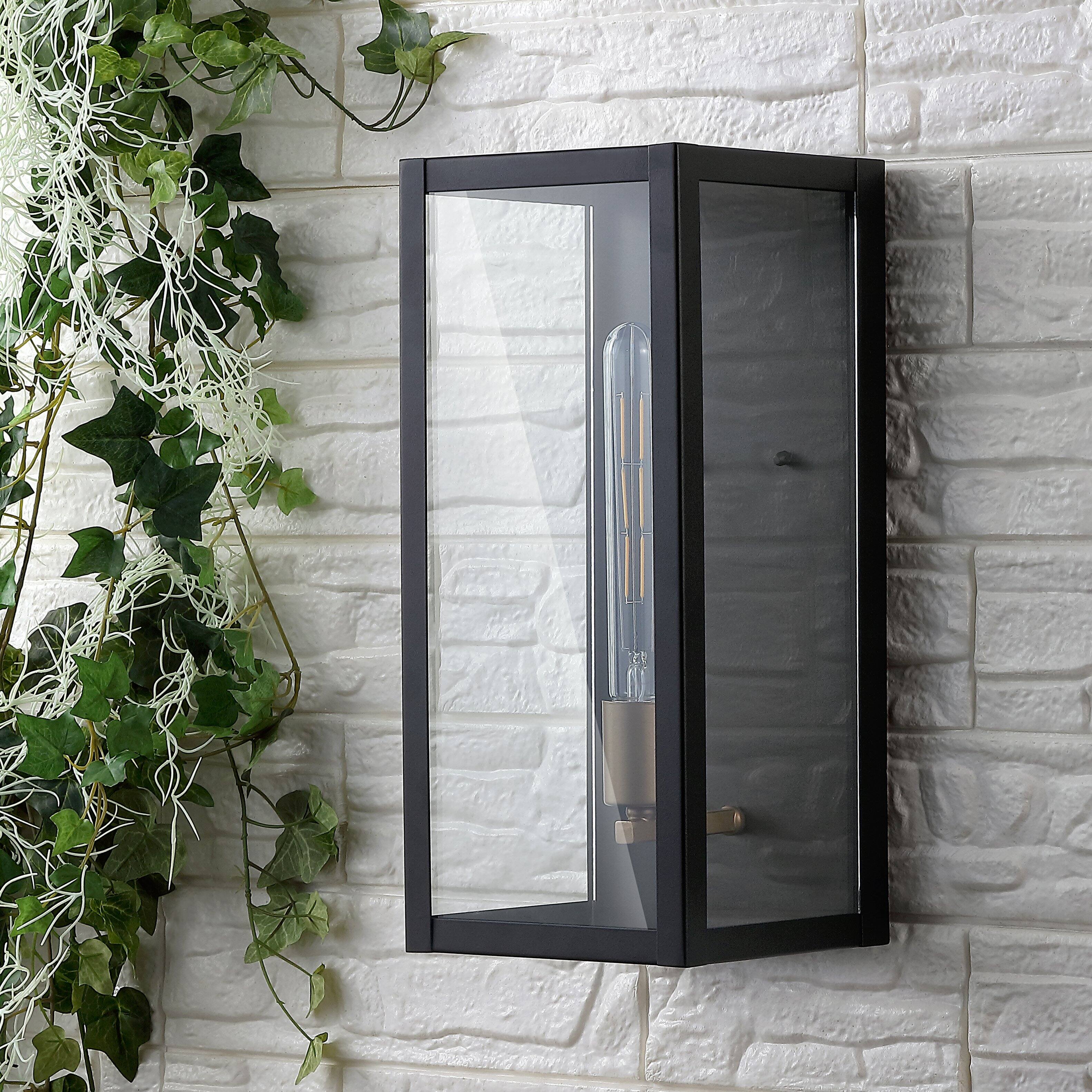 Alt View 7. Jonathan Y - Berlin 16" Modern Industrial Indoor/Outdoor Rectangular Iron/Glass LED Outdoor Lantern, Black/Gold Painting - Black/Gold Painting.