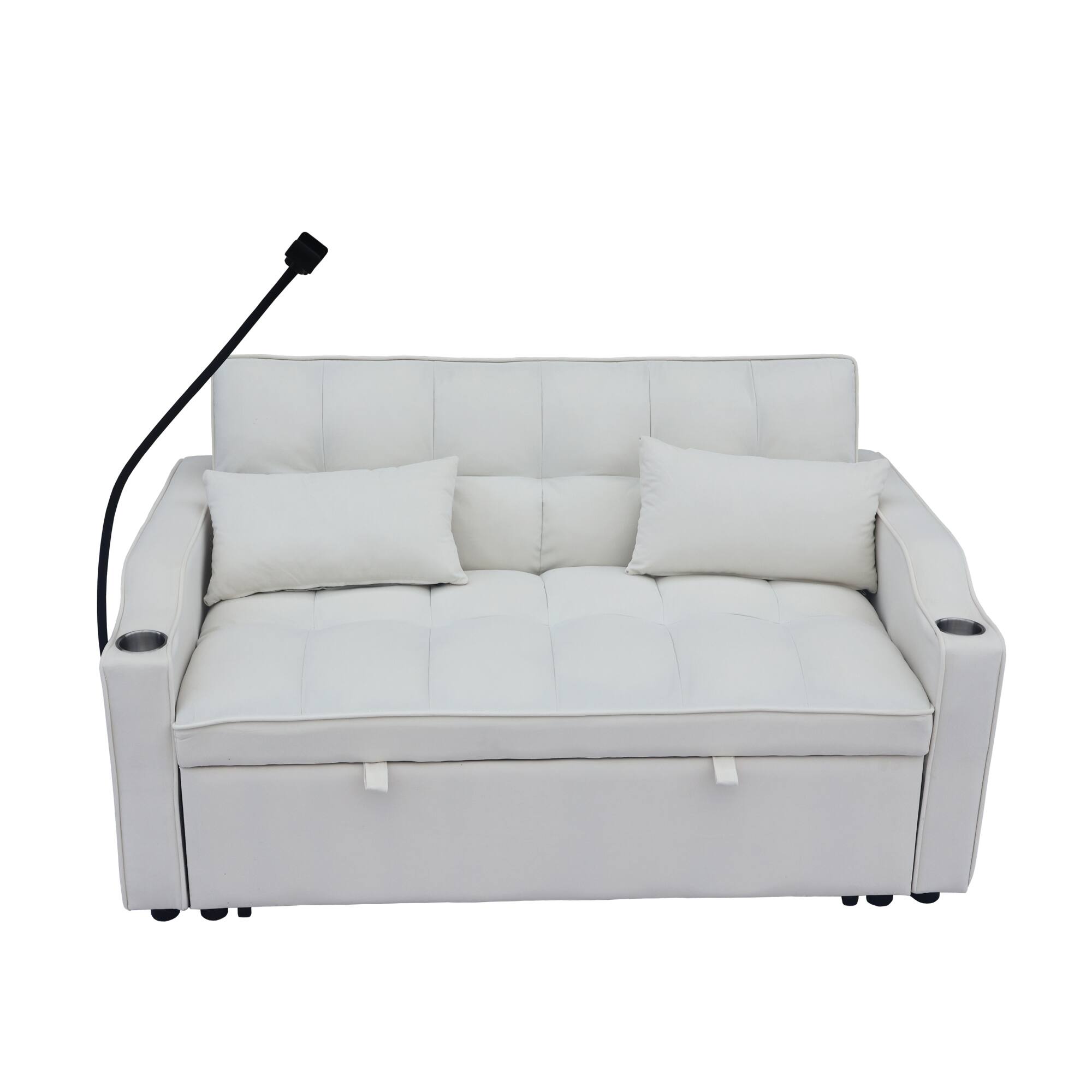 Alt View 6. GOODSILO - Convertible Velvet Sofa Bed with Adjustable Backrest, USB Ports, and Storage Pockets for Compact Living Spaces - Beige.