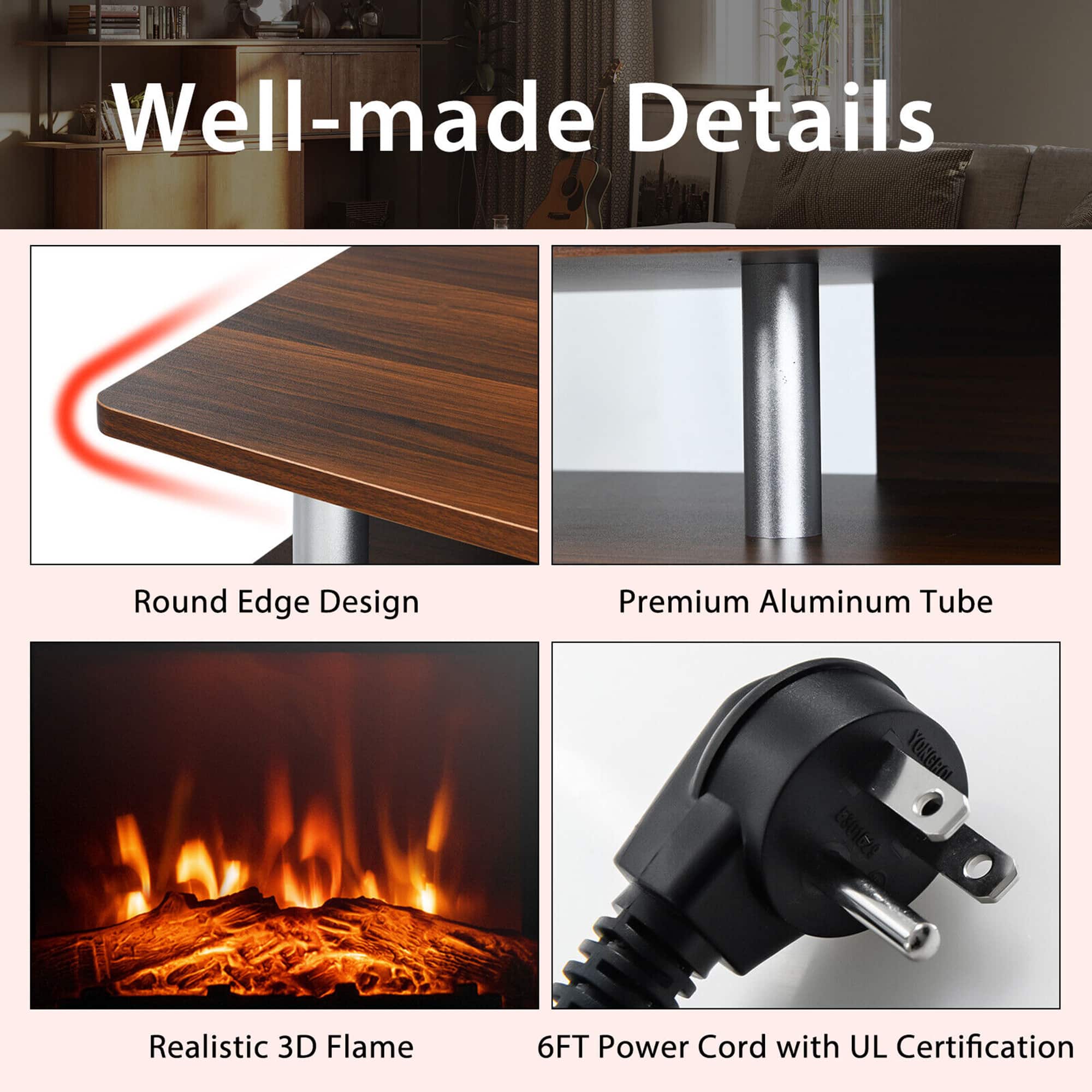 Gymax 63'' Fireplace TV Stand W/18'' 1400W Electric Fireplace up