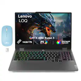 Lenovo - Upgraded - LOQ Laptop 15.6 FHD Display (Ryzen 5 7235HS, 16GB, 1TB SSD, Win 11 Pro) w/Dockztorm Wireless Mouse - Luna Grey