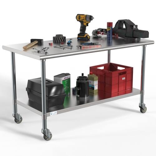 Alt View 7. Koolmore - 30" x 60" 18-Gauge 304 Stainless Steel Commercial Work Table with Casters, CT3060-18C. - Silver.