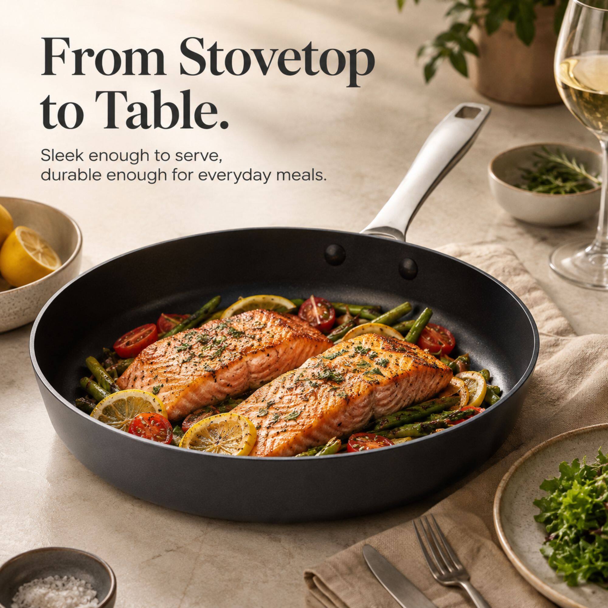 From Stovetop to Table. Sleek enough to serve, durable enough for everyday meals.