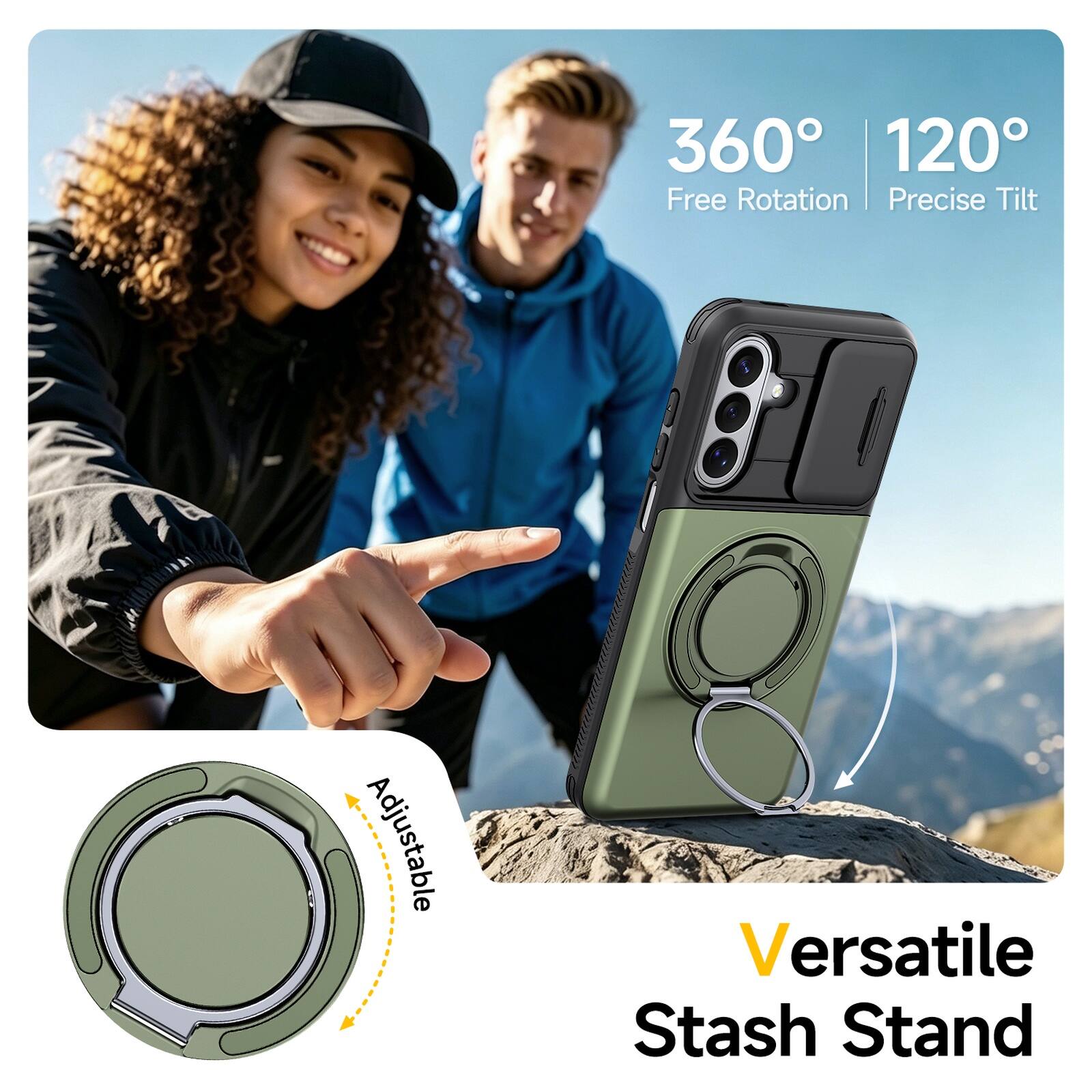 360° 120° Free Rotation | Precise Tilt  
Adjustable  
Versatile Stash Stand