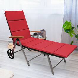 Gymax - Folding Patio Rattan Lounge Chair Cushioned Aluminum Adjust Wheel - Red
