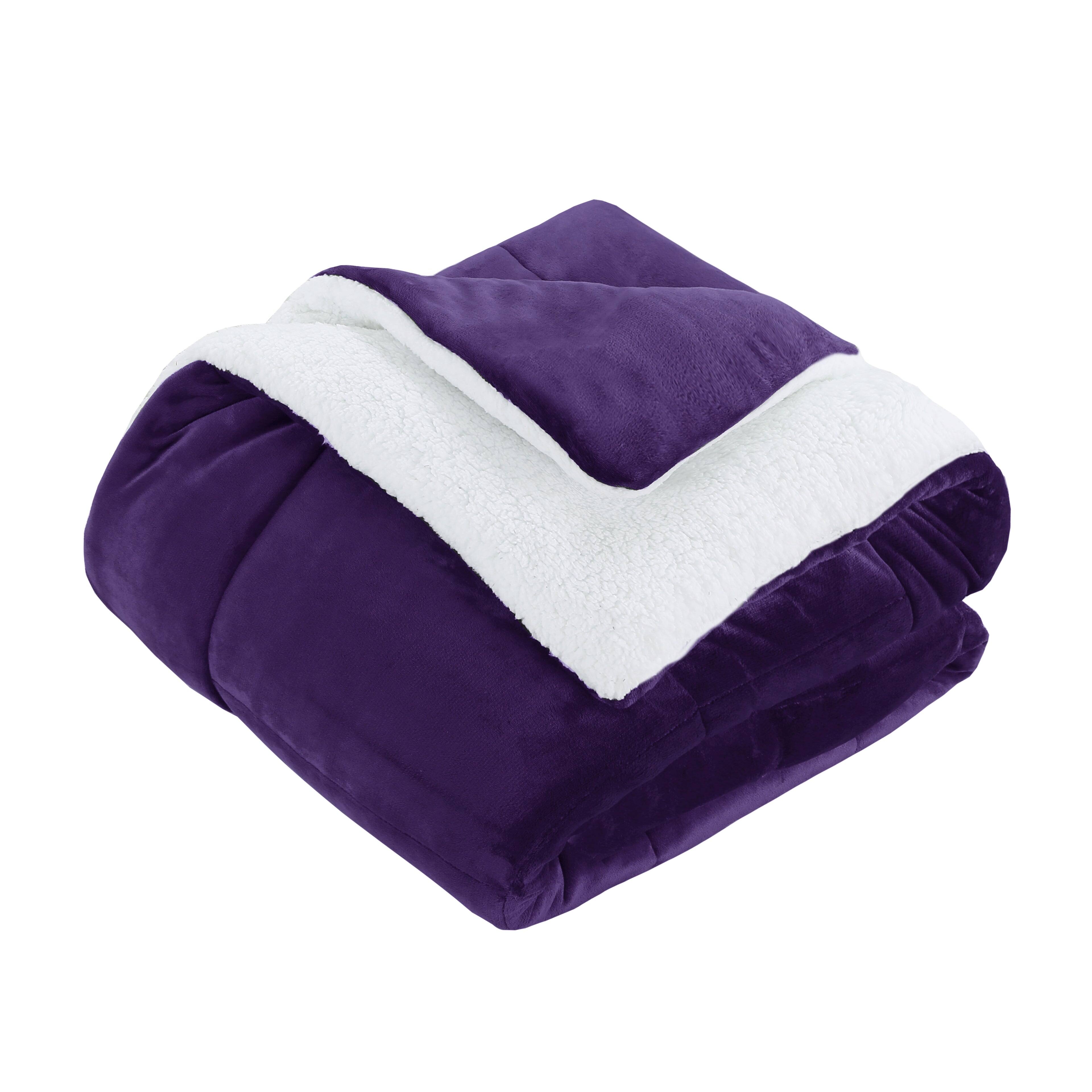 Left. MarCielo - MarCielo 3 Piece Soft Micromink Fluffy Ultra Cozy Sherpa Comforter Set - Purple.