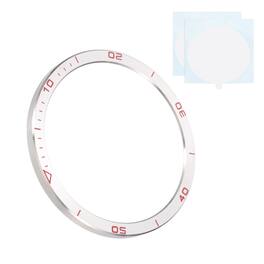 Unique Bargains - 47mm Stainless Steel Bezel Insert Ring Adhesive Bumper Cover for Garmin Fenix 8 Solar - Silver/Red