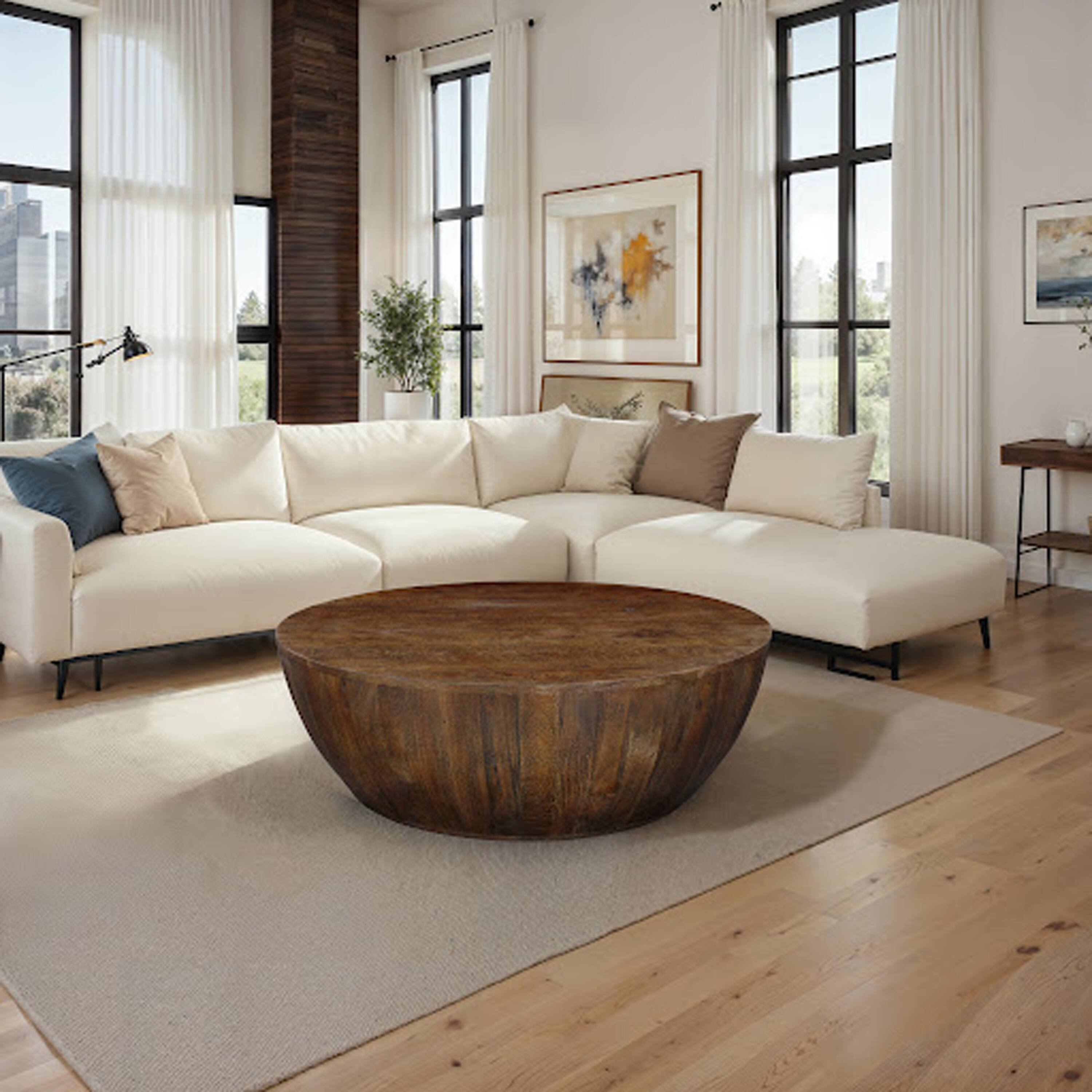 Alt View 10. Manhattan Lane - Arthur Coffee Table | 35.5" Round Top | Drum Shaped - Brown.