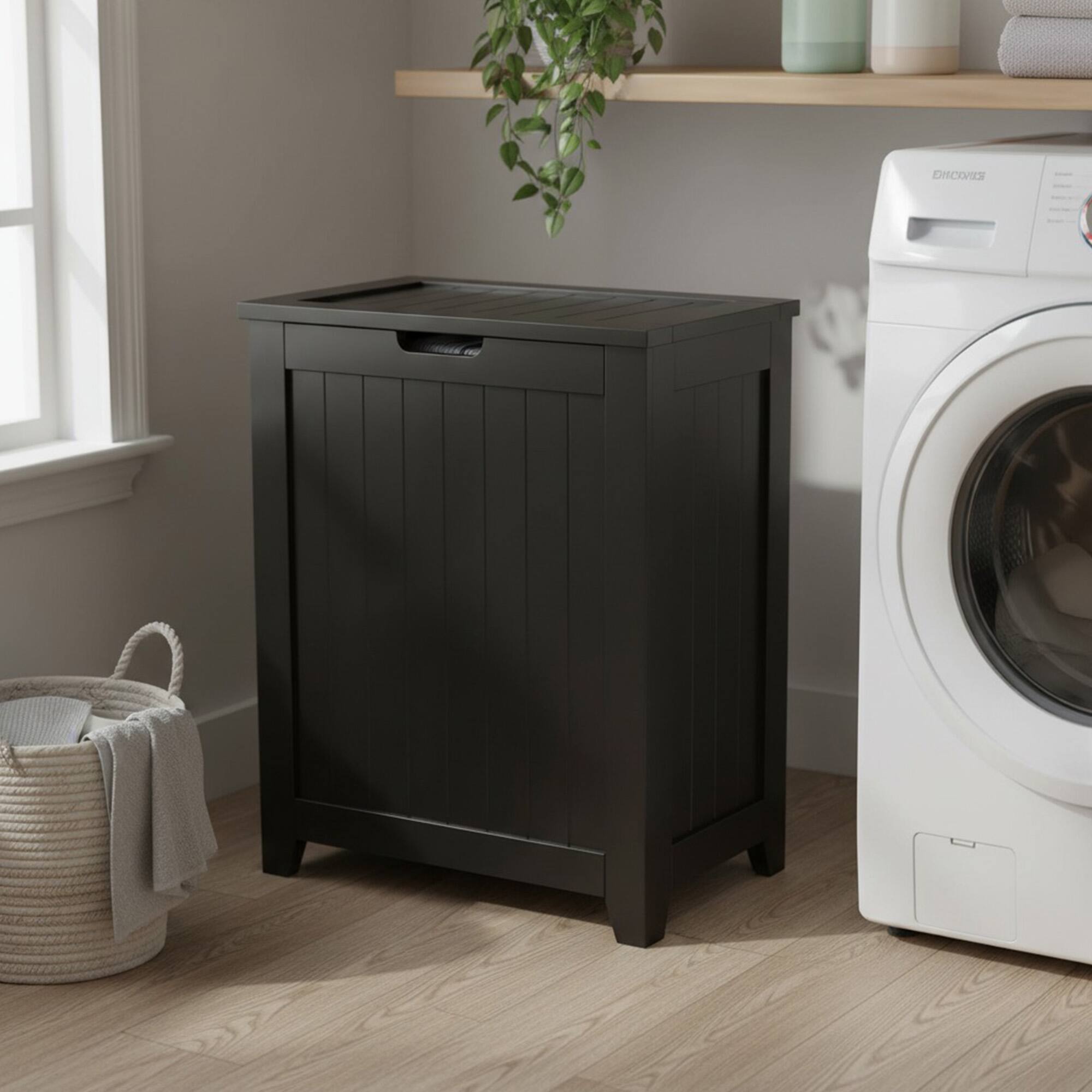 Alt View 3. Redmon - Redmon Contemporary Wooden Clothes Hamper for Bedroom and Laundry Room, Espresso - Black.