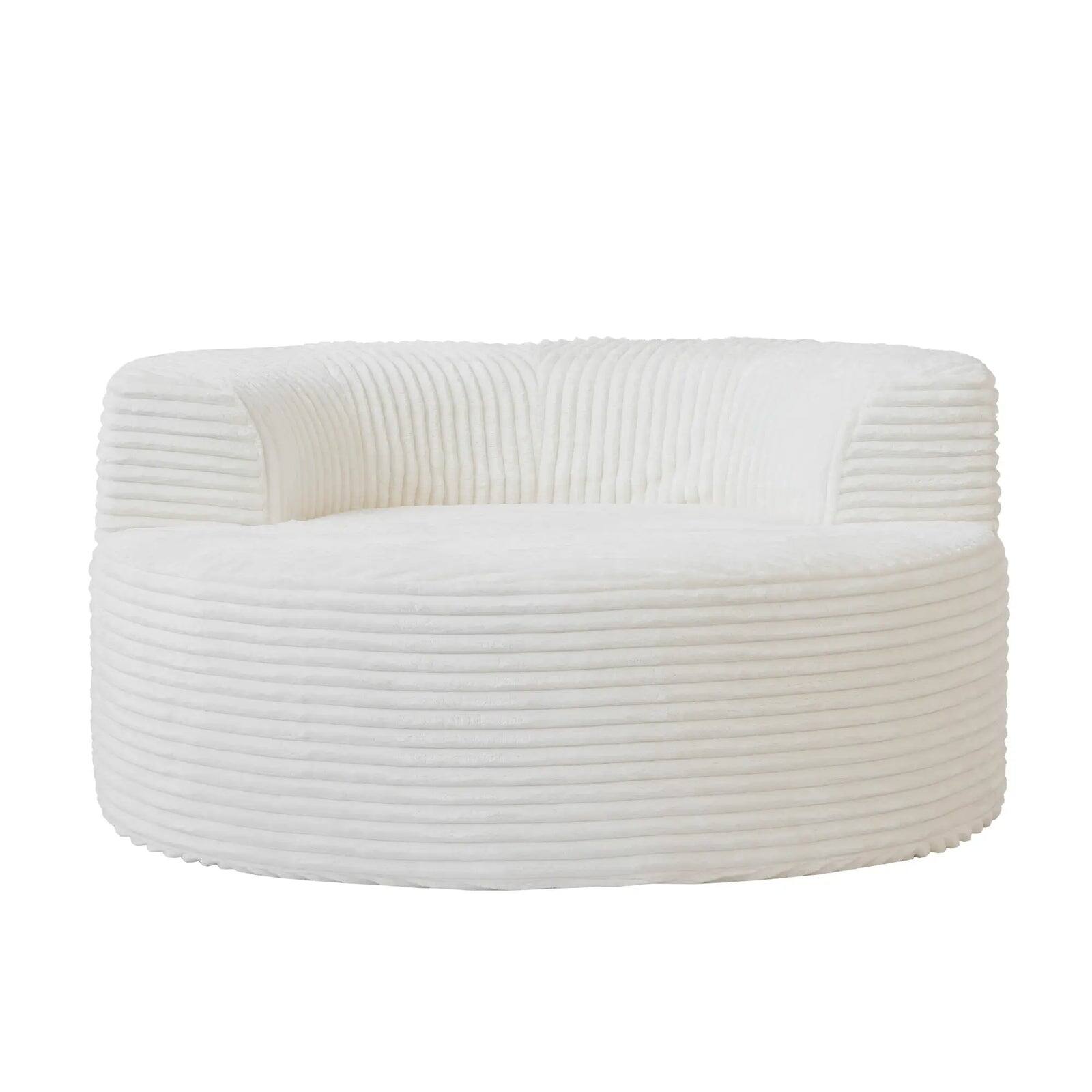 Left. Yardgrace - Oversized Round Lazy Sofa Chair,Corduroy Deep Seat Single Sleeper Sofas, Upholstered Chaise, Cloud Couch for Living Room - White.