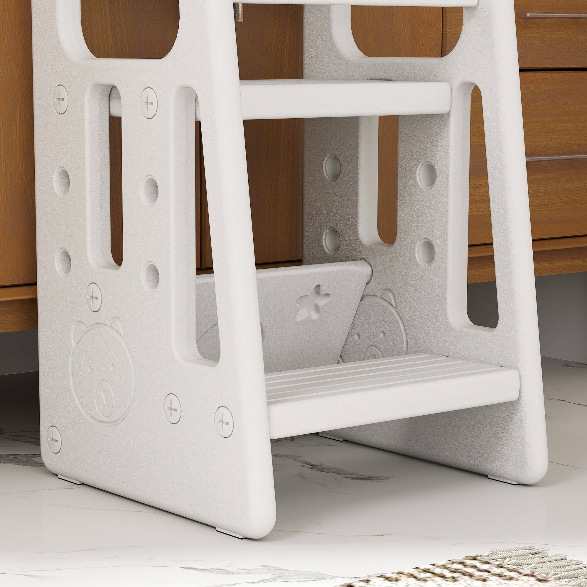 Alt View 5. Qaba - Toddler Tower with Adjustable Height, Toddler Kitchen Stool Helper with Anti-slip Mat, Step Stool for Kitchen, Bathroom - White.