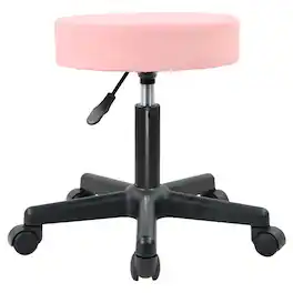 KKTONER - Round Rolling Stool PU Leather Height Adjustable Swivel Drafting Work SPA Salon Stools Chair with Wheels - Pink
