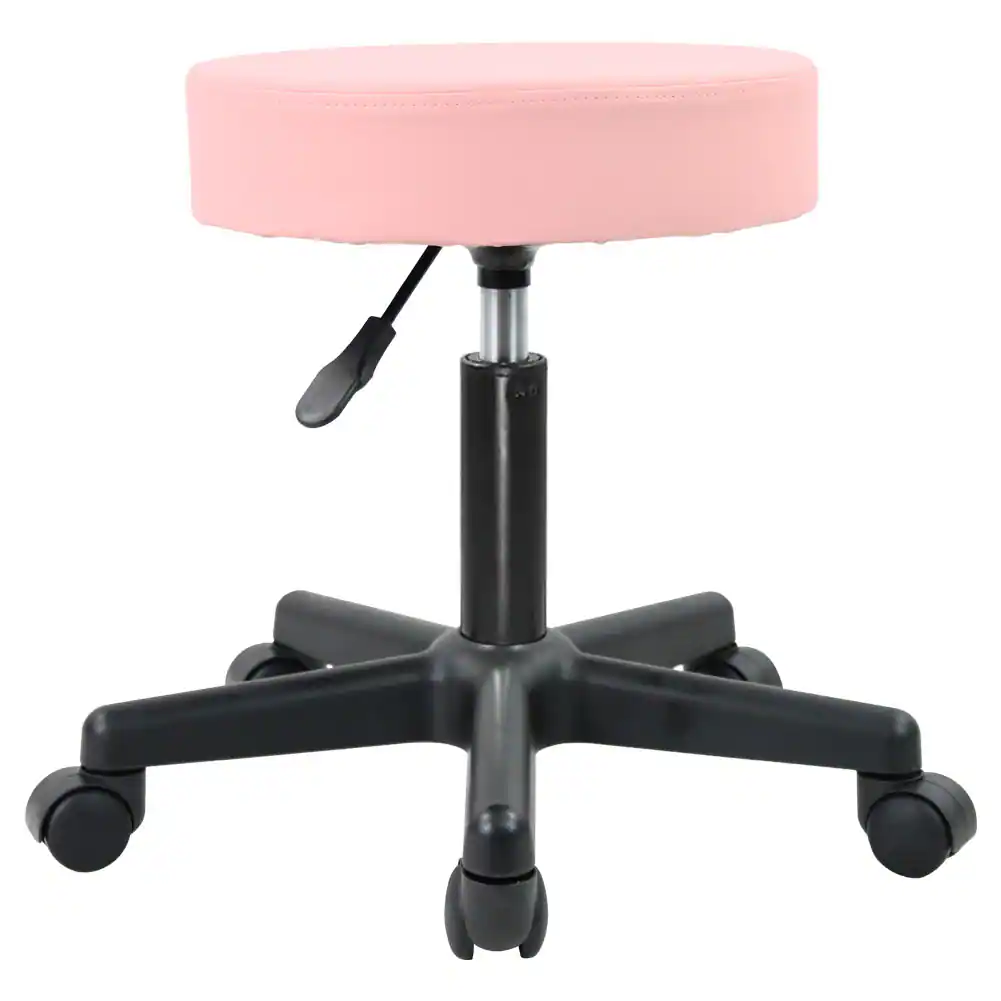 Front. KKTONER - KKTONER Round Rolling Stool PU Leather Height Adjustable Swivel Drafting Work SPA Salon Stools Chair with Wheels (Pink) - Pink.