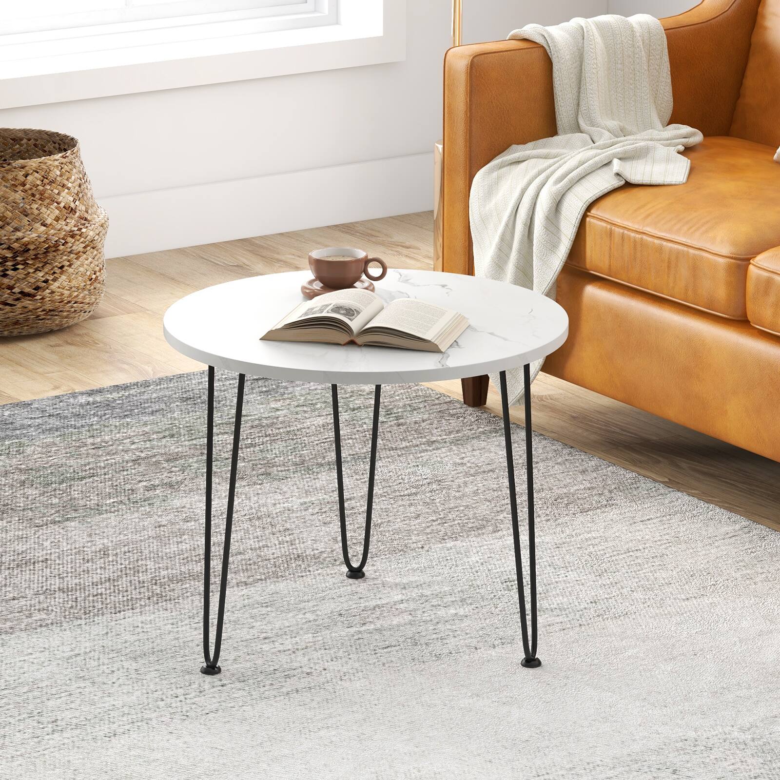 Alt View 4. Costway - Costway Faux Marble Coffee Table with Metal Legs for Living Room Office - White.