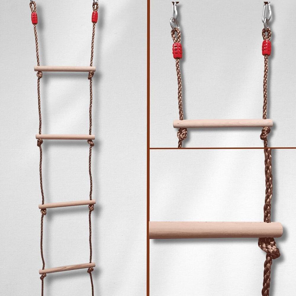 MOSZAR LLC - Swedish Wall Rope Ladder, 6.5ft Wooden Climbing Ladder for Kids, Spring Hooks