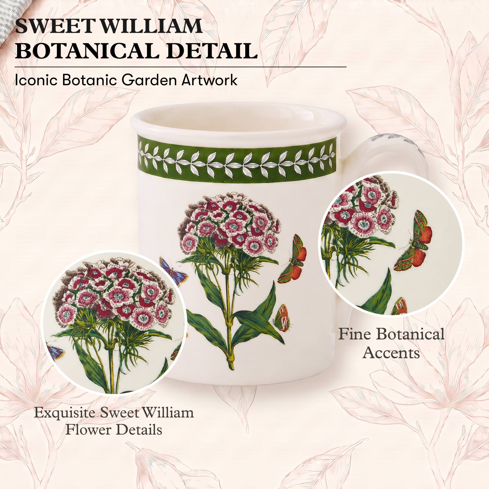 Portmeirion Botanic Garden Etchings Breakfast Mug, Sweet William ...