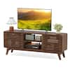 Front. Gymax - Gymax TV Stand w/Sliding Doors Adjustable Shelves & Rubber Wood Legs for TVs up to 65'' - Brown.