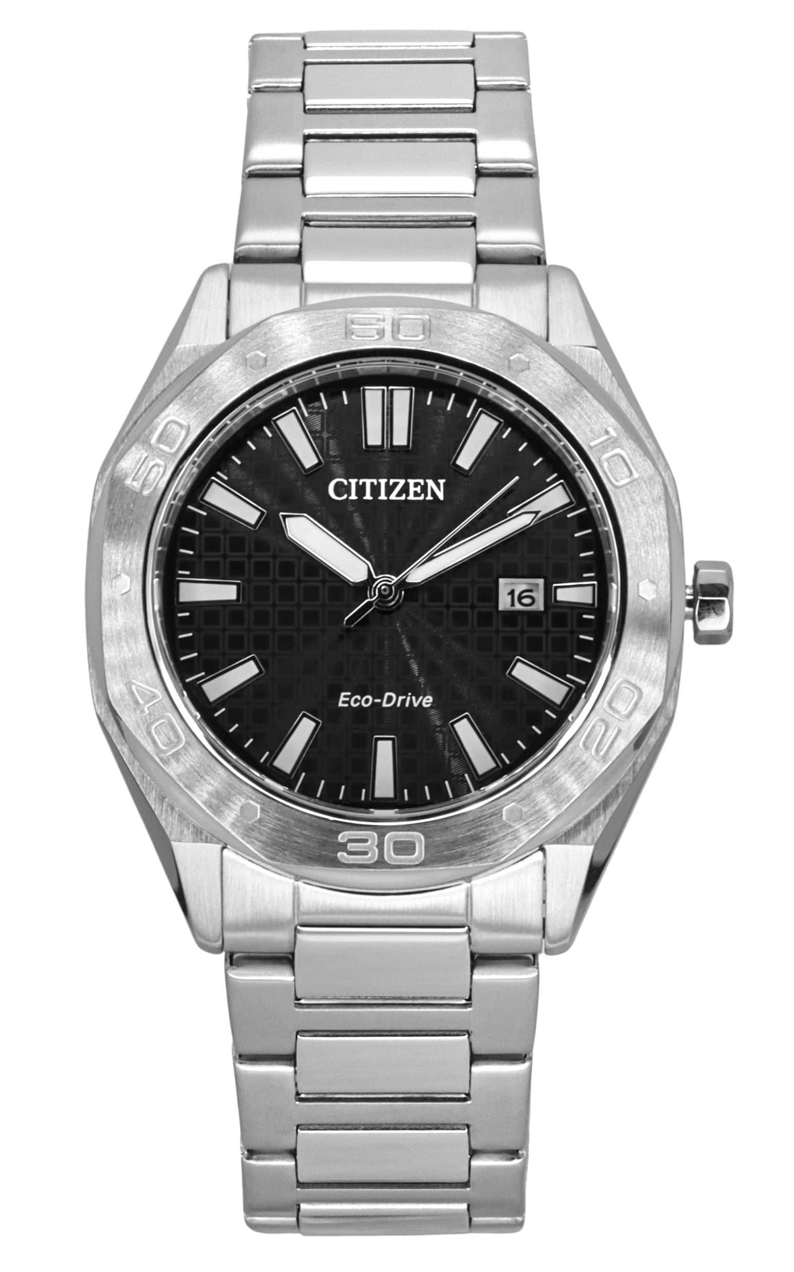 Citizen - Eco-Drive BM7630-80E Mens Watch Stainless Steel Black Dial Luminous Hands 100M - Silver/Black