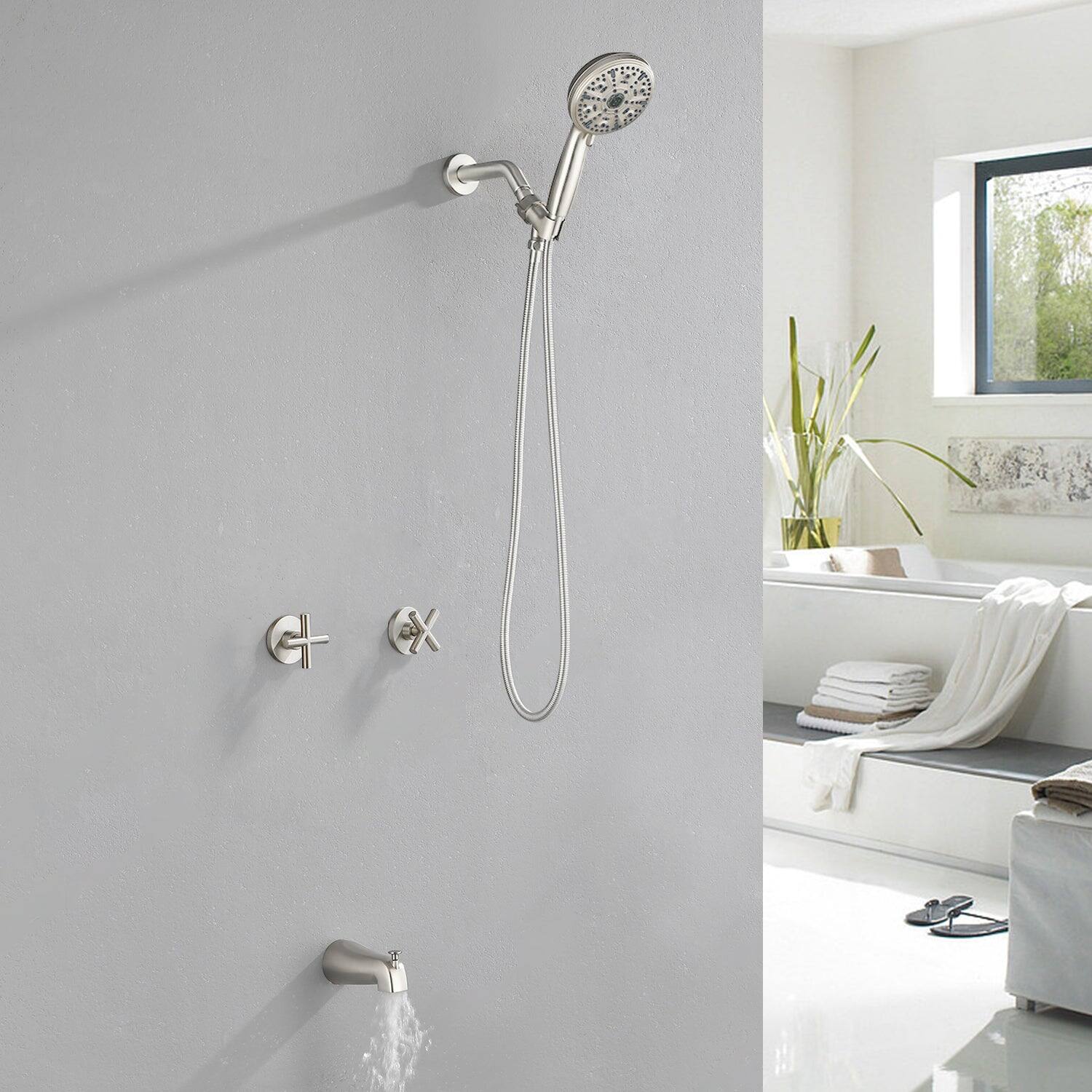 Alt View 3. Boyel Living - Brushed Nickel Shower Set with Dual Handles and 10 Function ABS Handheld Shower - Brushed Nickel.