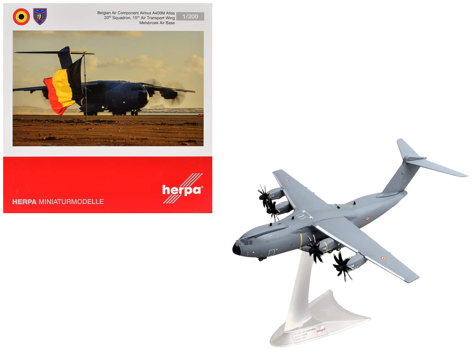GeminiJets - Airbus A400M Atlas Transport Aircraft "20th Squadron 15th Wing Melsbroek Air Base" Belgian Air Component 1/200 - Gray