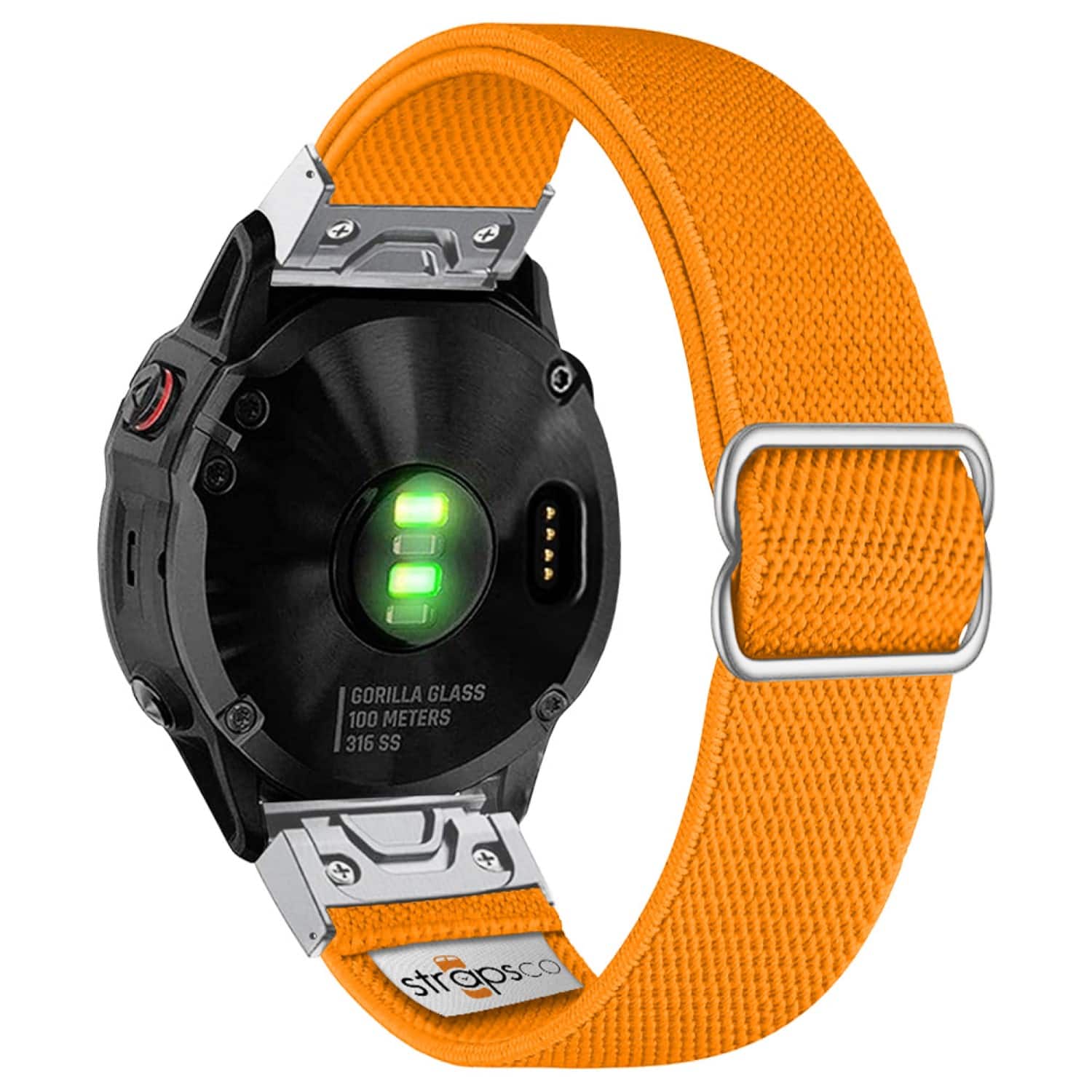 StrapsCo - Nylon Stretch Band QuickFit 22 Watch Strap For Garmin Forerunner 970 - Orange (Silver Adapter)