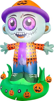 Front. GOOSH Inflatables - GOOSH 5.2FT Inflatable Zombie with Pumpkin Hat – Light-Up Halloween Yard Decoration - Green.