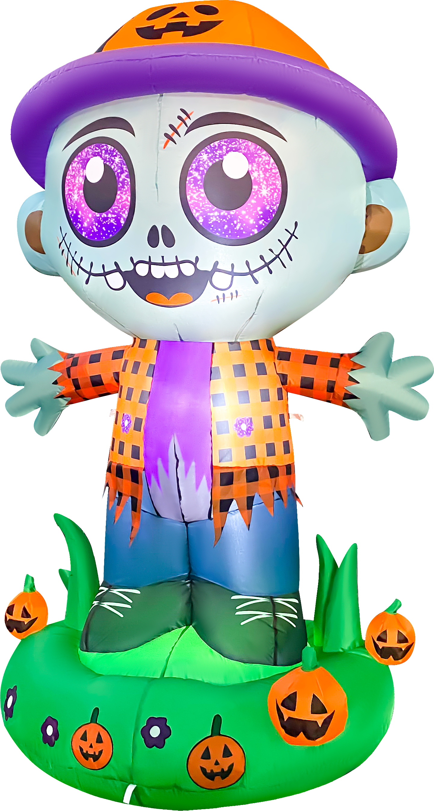 Front. GOOSH Inflatables - GOOSH 5.2FT Inflatable Zombie with Pumpkin Hat – Light-Up Halloween Yard Decoration - Green.