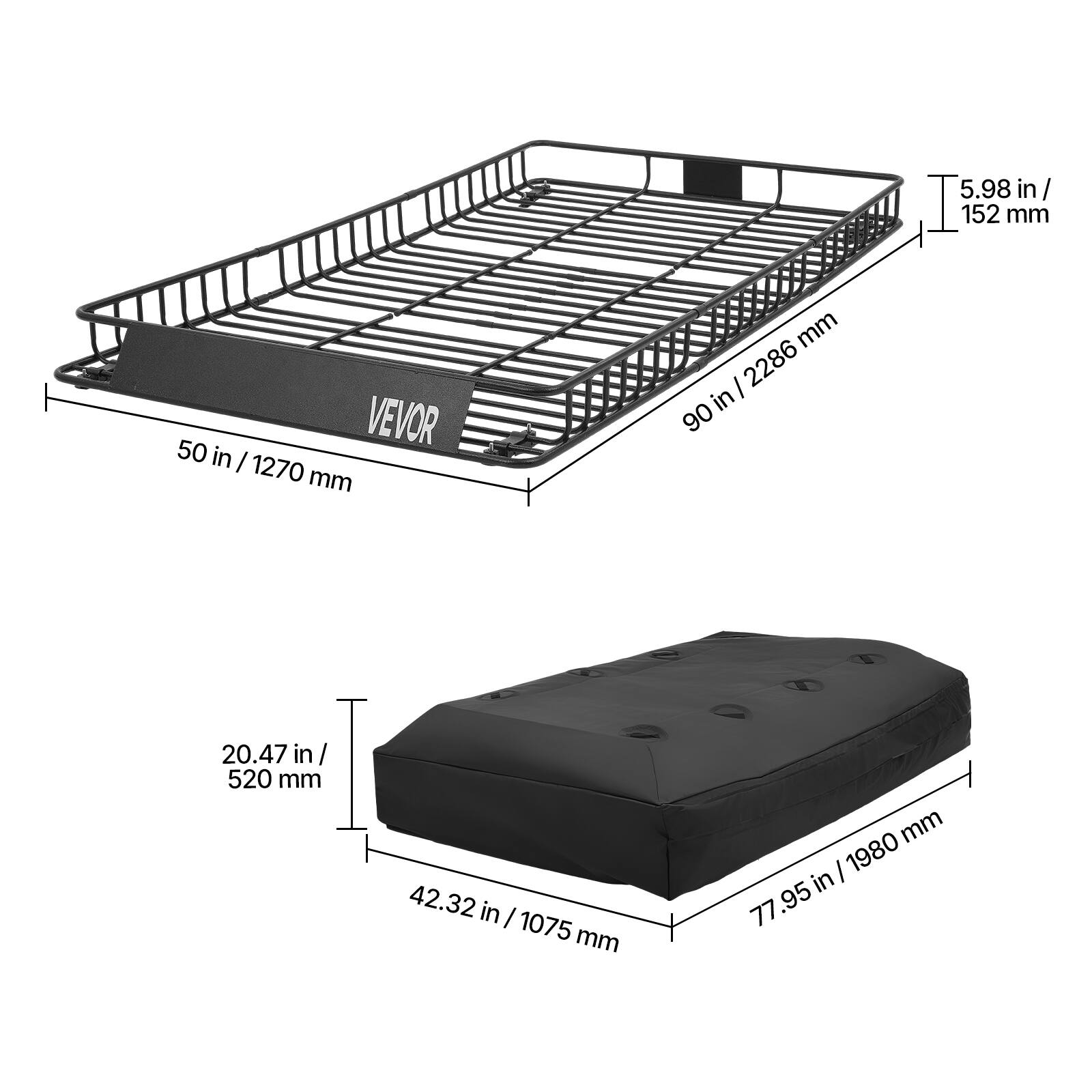 5.98 in / 152 mm  
50 in / 1270 mm  
90 in / 2286 mm  
20.47 in / 520 mm  
42.32 in / 1075 mm  
77.95 in / 1980 mm