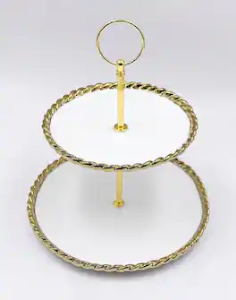 Jiallo - 2-Tier Porcelain Cupcake & Dessert Stand with Gold Trim - White & Gold
