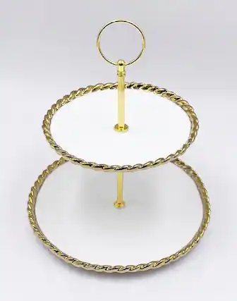 Front. Jiallo - 2-Tier Porcelain Cupcake & Dessert Stand with Gold Trim - White & Gold.