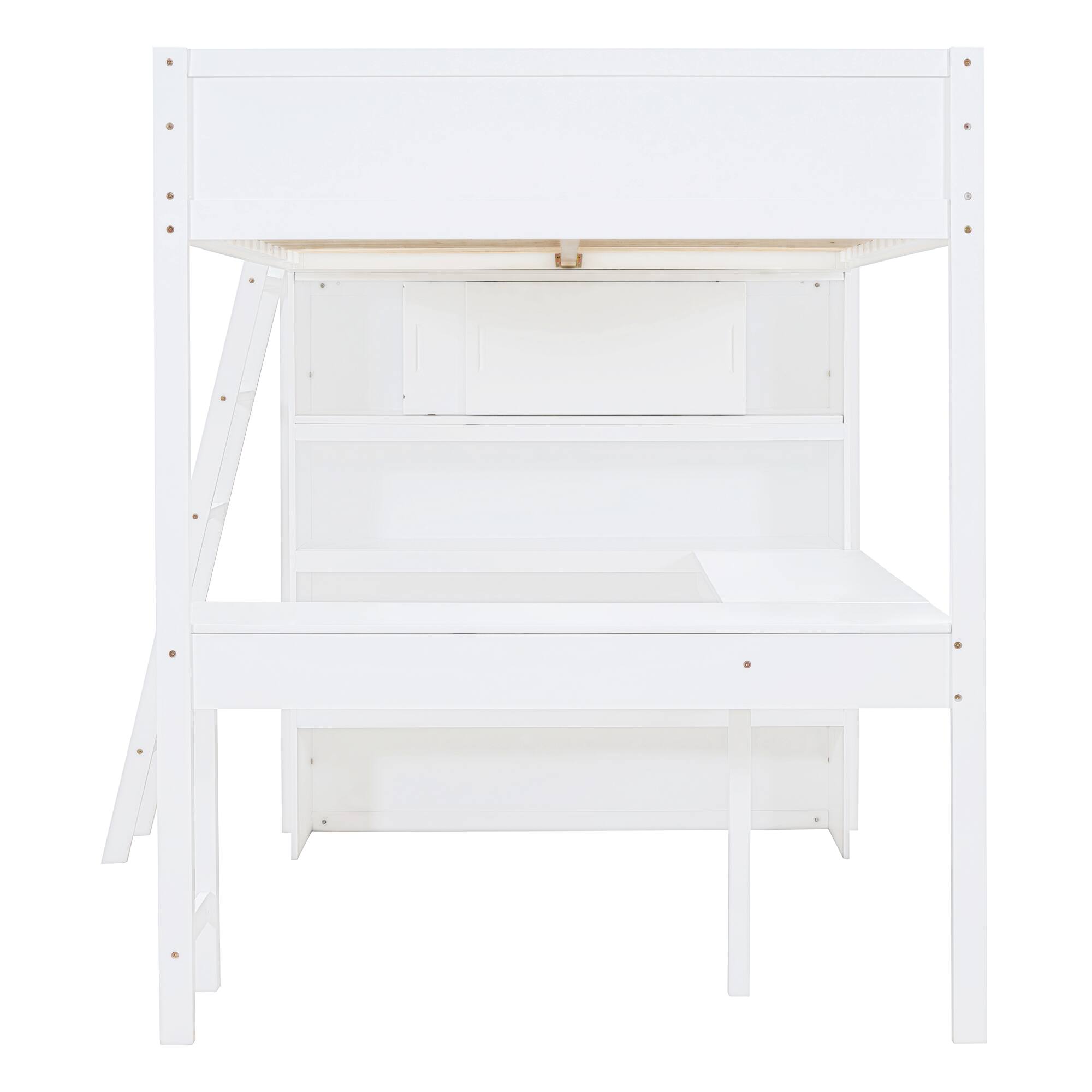 Alt View 2. Aukfa - Full Size Loft Bed with Desk and Shelf - White.