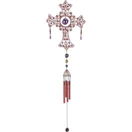 FC Design - 33" Long Blue Cross Wind Chime with Copper Gem Outdoor Patio or Garden Hanging Decoration - Multi-Color