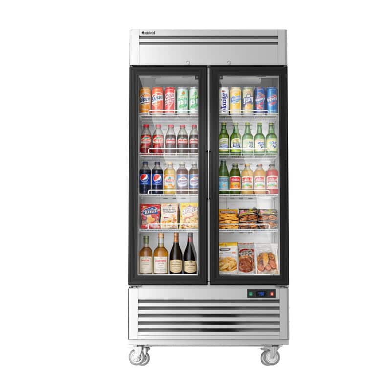 Coolski - 40 in. 33.5 cu. ft. Commercial Display Refrigerator Merchandiser Beverage Cooler 2 Glass Door - Stainless Steel
