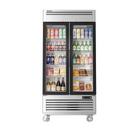 Coolski - 40 in. 33.5 cu. ft. Commercial Display Refrigerator Merchandiser Beverage Cooler 2 Glass Door - Stainless Steel