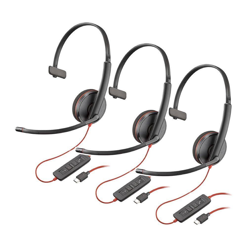 Bundle - HP - Headphones with Microphone 8X214A6 C3210 3-Pack - Black